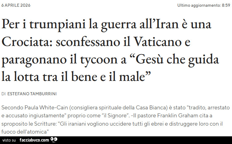 Per i trumpiani la guerra all'iran è una crociata