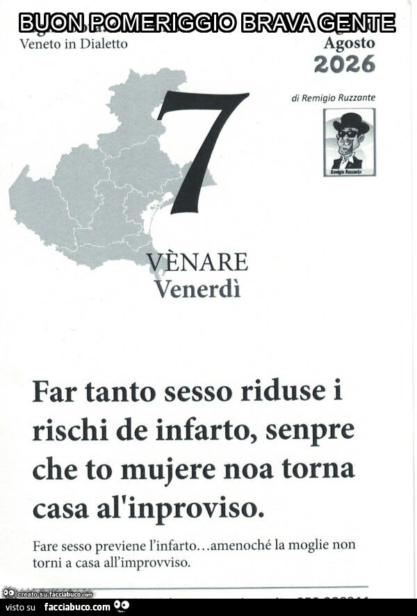 Far tanto sesso riduse i rischi de infarto, senpre che to mujere noa torna casa al'inproviso. Fare sesso previene l'infarto&hellip; amenoché la moglie non torni a casa all'improvviso