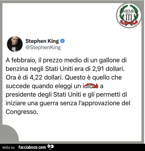 A febbraio, il prezzo medio di un gallone di benzina negli stati uniti era di 2,91 dollari. Ora è di 4,22 dollari