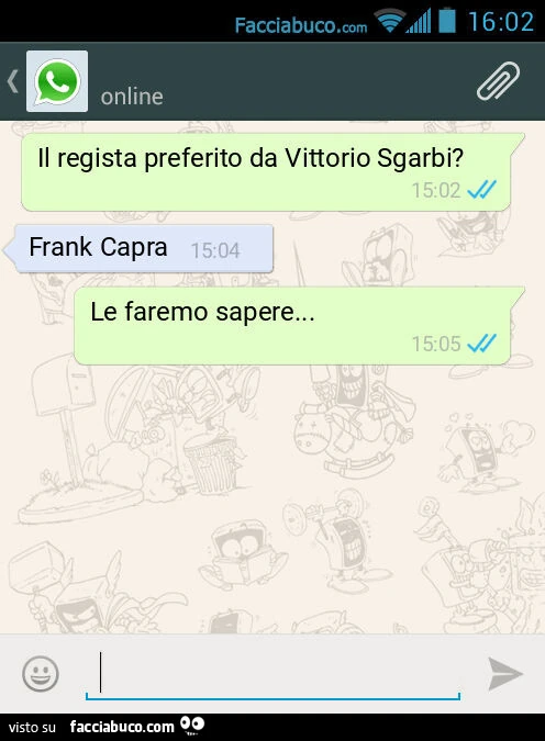 Il regista preferito da Vittorio Sgarbi? Frank Capra. Le faremo sapere