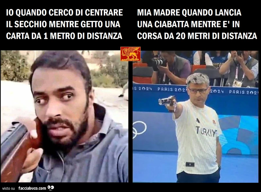 Io quando lancio una cartaccia nel cestino a 1 metro di distanza versus mia madre quando lancia ciabatta a 20 metri di distanza