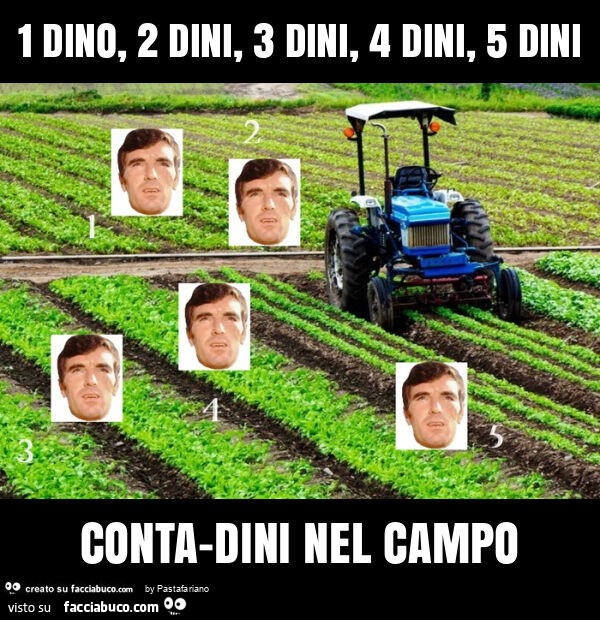 1 dino, 2 dini, 3 dini, 4 dini, 5 dini conta-dini nel campo