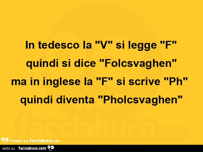 In tedesco la "v" si legge "f" quindi si dice "folcsvaghen" ma in inglese la "f" si scrive "ph" quindi diventa "pholcsvaghen"