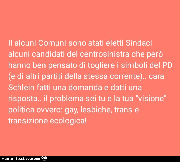 Il alcuni comuni sono stati eletti sindaci alcuni candidati del centrosinistra che perรฒ hanno ben pensato di togliere i simboli del pd