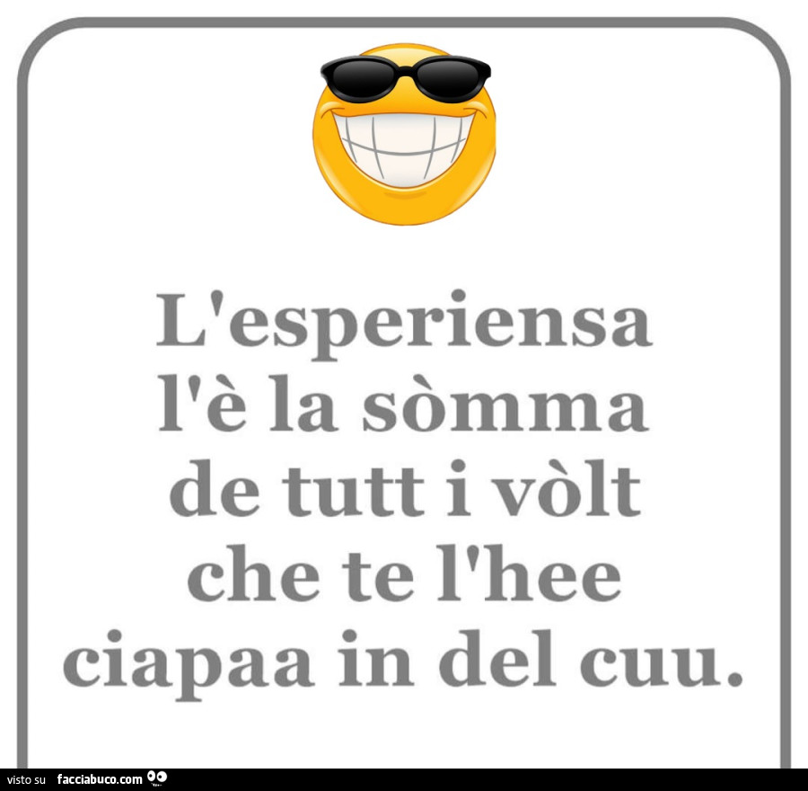 L'esperiensa l'è la sòmma de tutt i vòlt che te l'hee ciapaa in del cuu