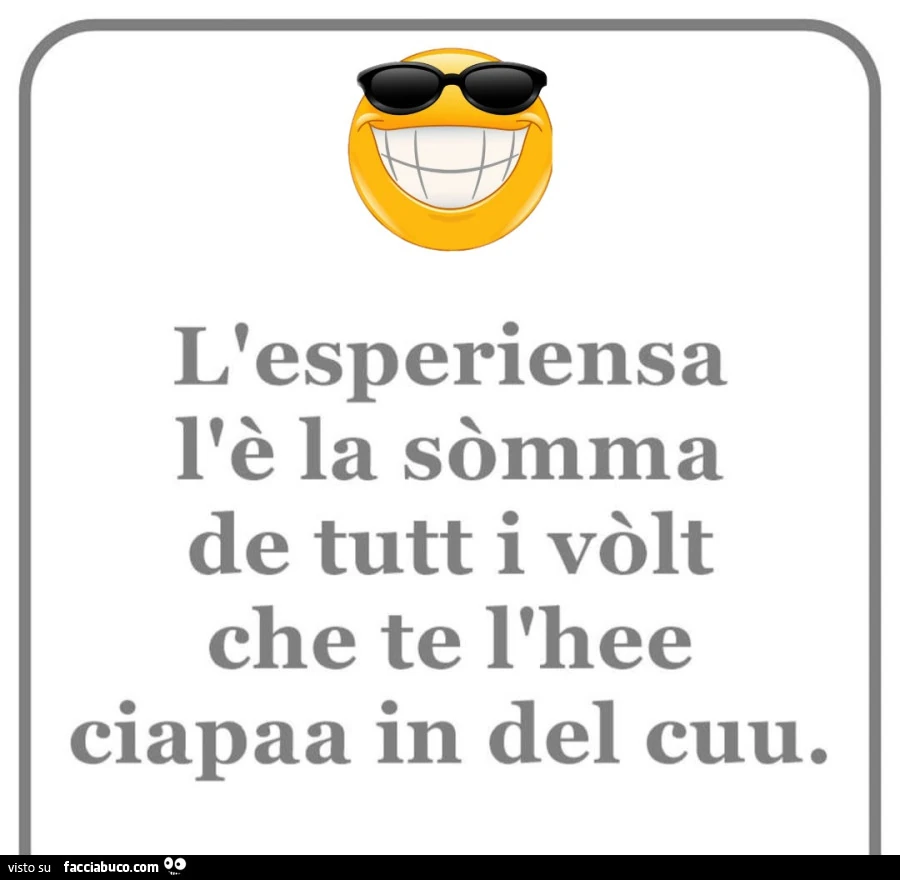 L'esperiensa l'è la sòmma de tutt i vòlt che te l'hee ciapaa in del cuu