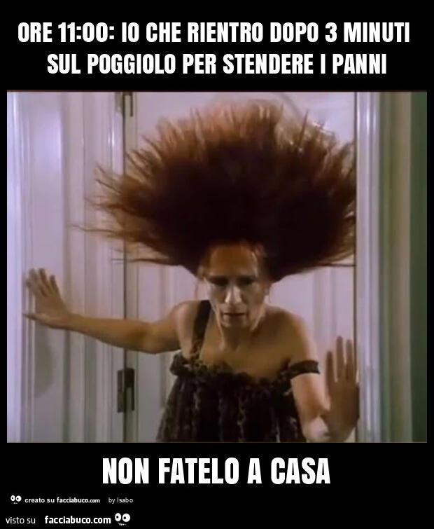 Ore 11: 00: io che rientro dopo 3 minuti sul poggiolo per stendere i panni non fatelo a casa