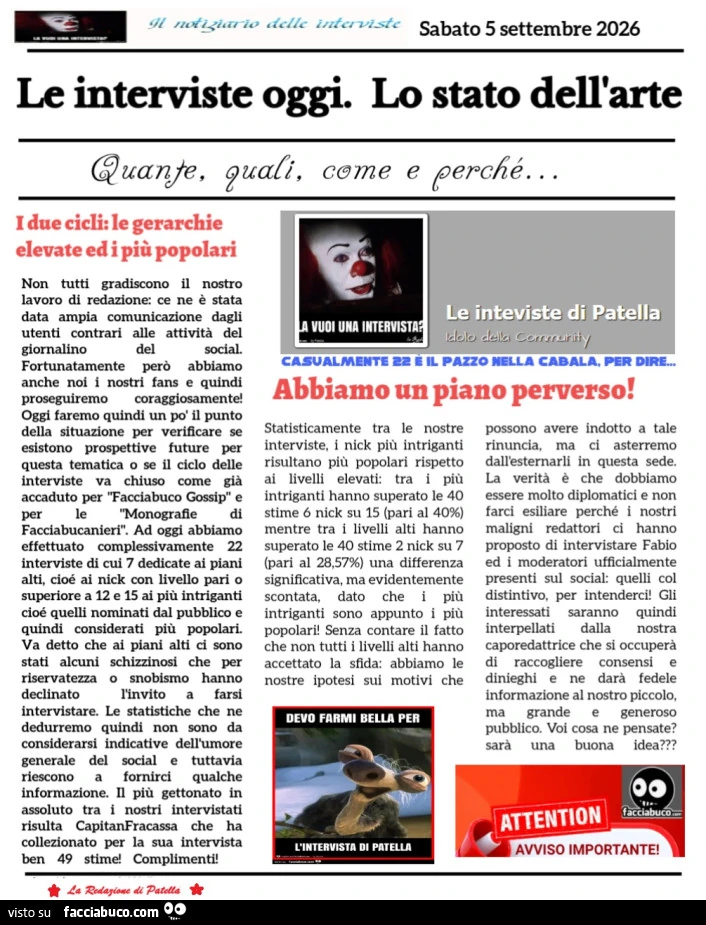 Notiziario delle interviste: statistica
