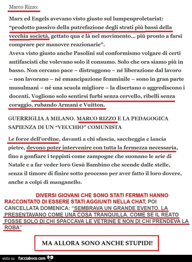 Violenze maranza a Milano, Marco Rizzo fine pensatore