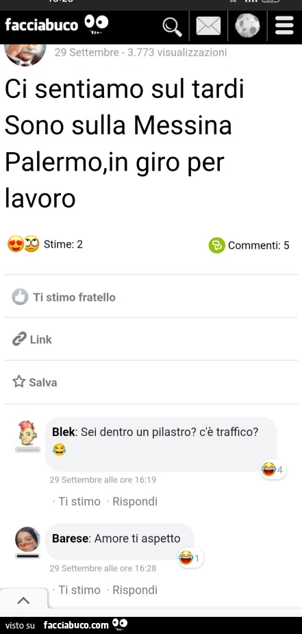 Ci sentiamo sul tardi sono sulla messina palermo, in giro per lavoro