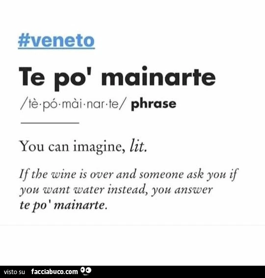 Te po' mainarte. You can imagine. If the wine is over and someone ask you if you want water instead, you answer te po' mainarte