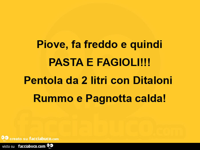 Piove, fa freddo e quindi pasta e fagioli! Pentola da 2 litri con ditaloni rummo e pagnotta calda
