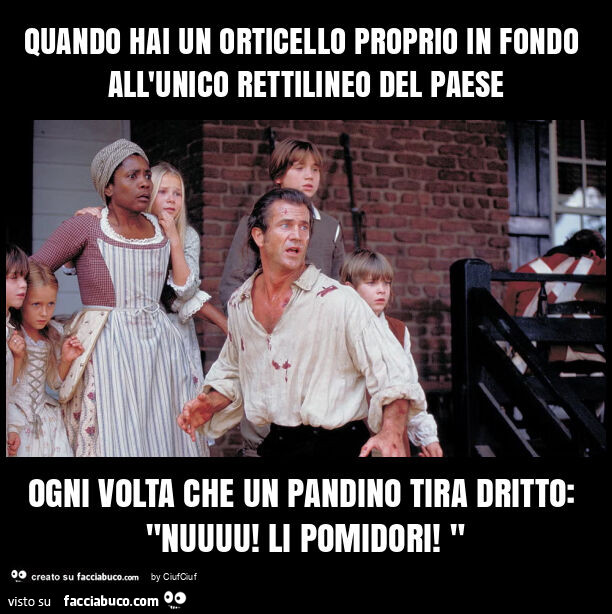 Quando hai un orticello proprio in fondo all'unico rettilineo del paese ogni volta che un pandino tira dritto: "nuuuu! Li pomidori! "