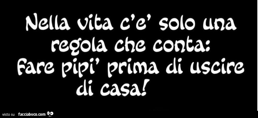 Nella vita c'è solo una regola che conta: fare pipì prima di uscire di casa