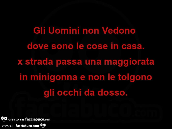 Gli uomini non vedono dove sono le cose in casa. X strada passa una maggiorata in minigonna e non le tolgono gli occhi da dosso