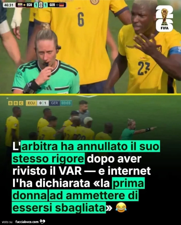 L'arbitra ha annullato il suo stesso rigore dopo aver rivisto il VAR e internet l'ha dichiarata la prima donna ad ammettere di essersi sbagliata