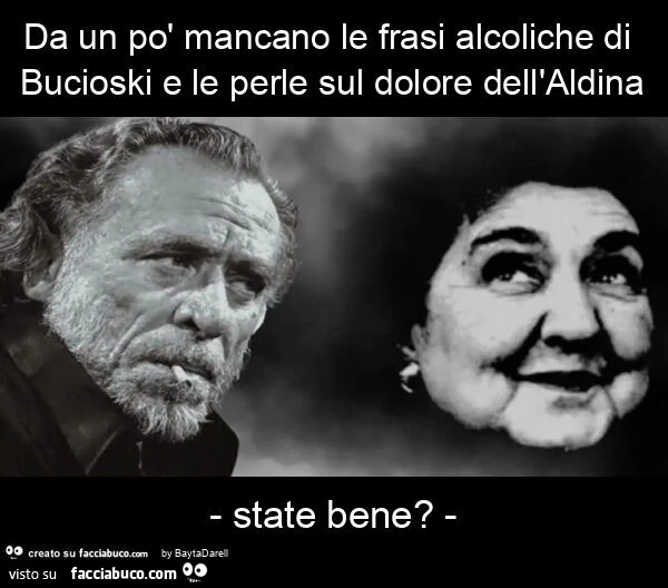 Da un po' mancano le frasi alcoliche di bucioski e le perle sul dolore dell'aldina - state bene?