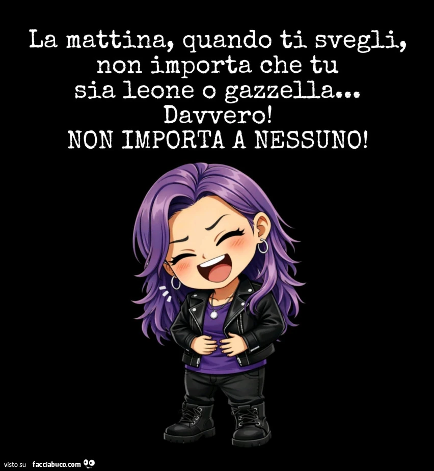 La mattina, quando ti svegli, non importa che tu sia leone o gazzella… davvero! Non importa a nessuno