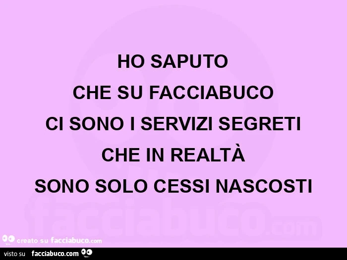 Ho saputo che su facciabuco ci sono i servizi segreti che in realtà sono solo cessi nascosti