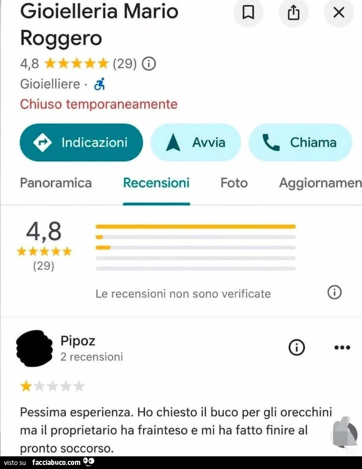 Gioielleria mario roggero. Pessima esperienza. Ho chiesto il buco per gli orecchini ma il proprietario ha frainteso e mi ha fatto finire al pronto soccorso