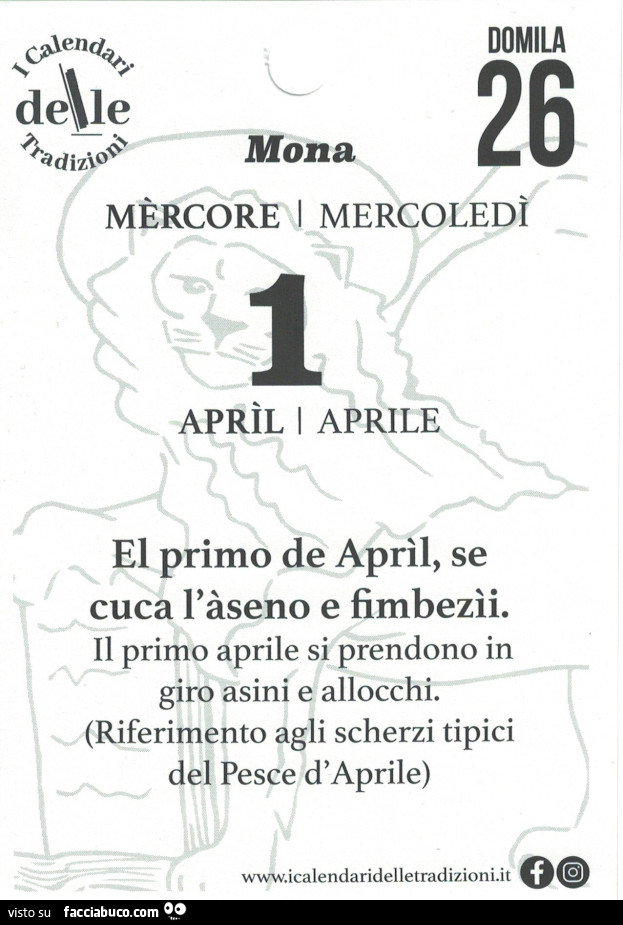 El primo de april, se cuca l'àseno e fimbezìi