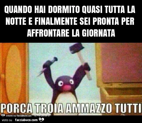 Quando hai dormito quasi tutta la notte e finalmente sei pronta per affrontare la giornata