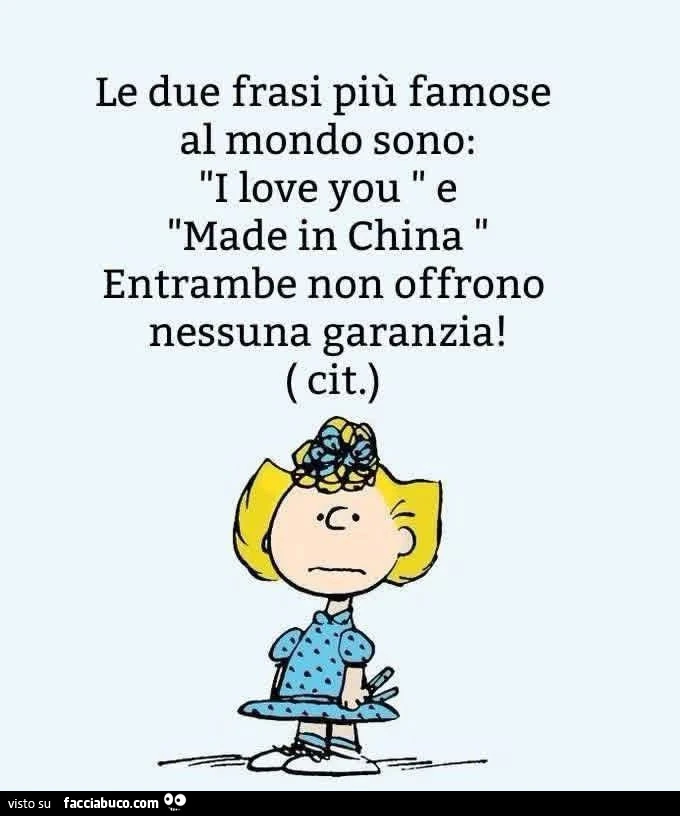 Le due frasi più famose al mondo sono: i love you e made in china entrambe non offrono nessuna garanzia