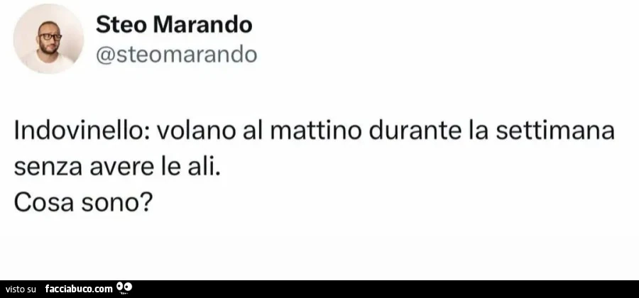 Indovinello volano al mattino durante la settimana senza avere le ali cosa sono
