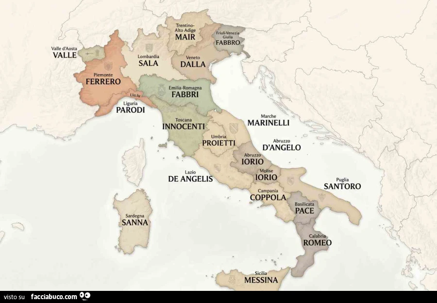 I cognomi più diffusi nelle varie regioni