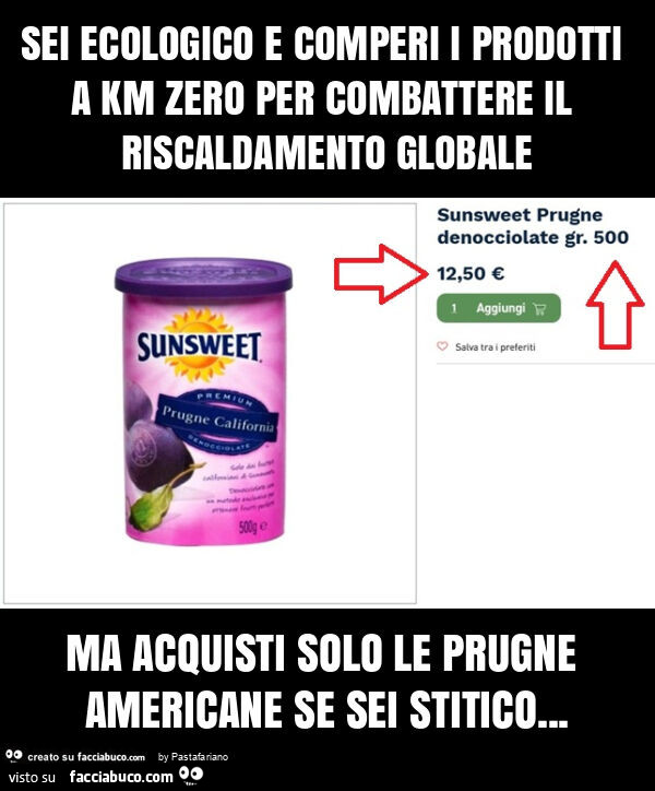Sei ecologico e comperi i prodotti a km zero per combattere il riscaldamento globale ma acquisti solo le prugne americane se sei stitico