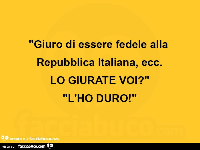 Giuro di essere fedele alla repubblica italiana, ecc. Lo giurate voi? L'ho duro! "