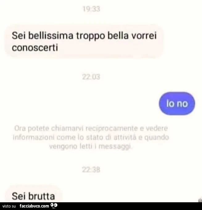 Sei bellissima troppo bella vorrei conoscerti, io no