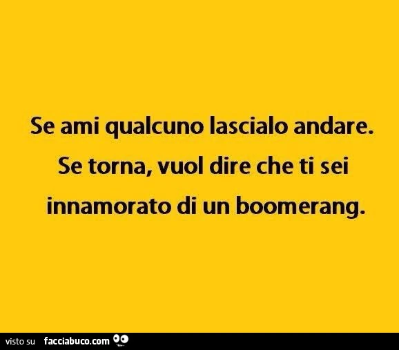 Se ami qualcuno lascialo andare. Se torna, vuol dire che ti sei innamorato di un boomerang
