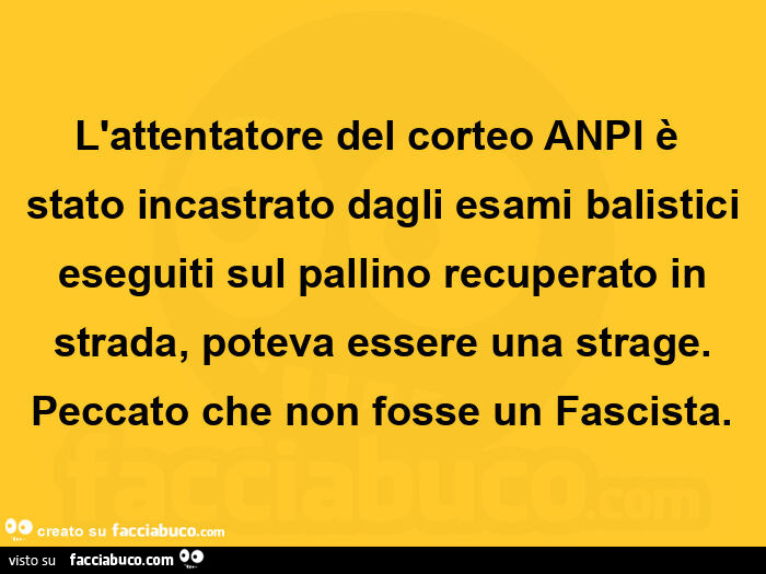 L'attentatore del corteo anpi è stato incastrato dagli esami balistici eseguiti sul pallino recuperato in strada, poteva essere una strage. Peccato che non fosse un fascista