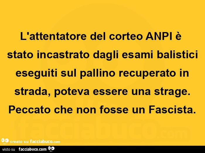 L'attentatore del corteo anpi è stato incastrato dagli esami balistici eseguiti sul pallino recuperato in strada, poteva essere una strage. Peccato che non fosse un fascista
