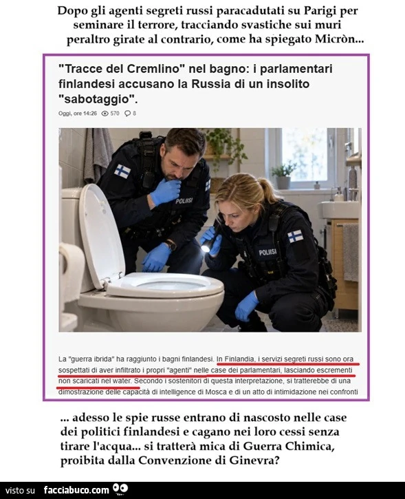Agenti russi terrorizzano cagando nei wc altrui