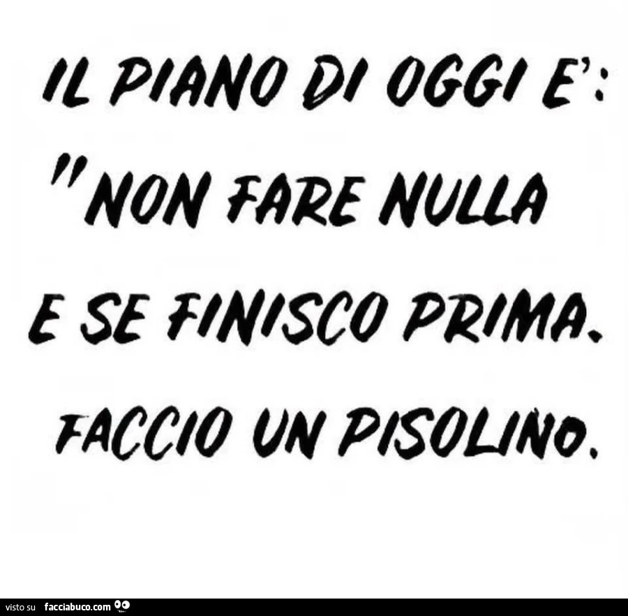 Il piano di oggi è: non fare nulla e se finisco prima. Faccio un pisolino