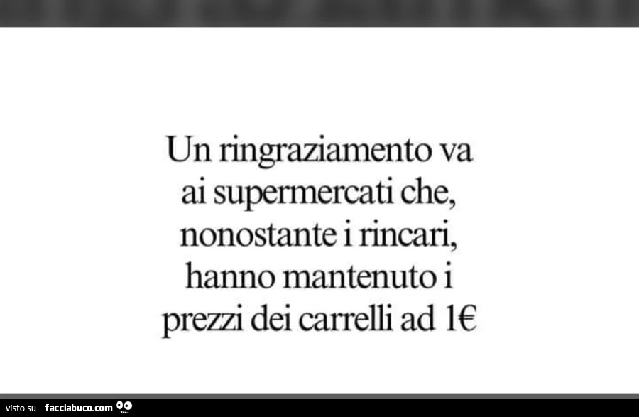 Un ringraziamento va ai supermercati che, nonostante i rincari, hanno mantenuto i prezzi dei carrelli ad 1€