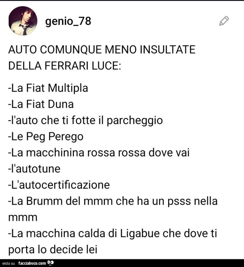 Auto comunque meno insultate della ferrari luce