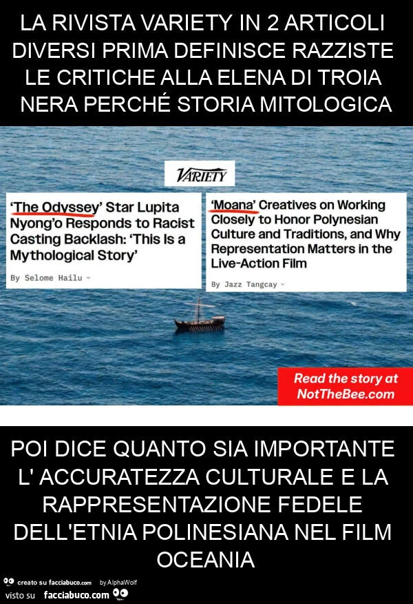 La rivista variety in 2 articoli diversi prima definisce razziste le critiche alla elena di troia nera perché storia mitologica poi dice quanto sia importante l' accuratezza culturale e la rappresentazione fedele dell'etnia polinesiana nel film 
