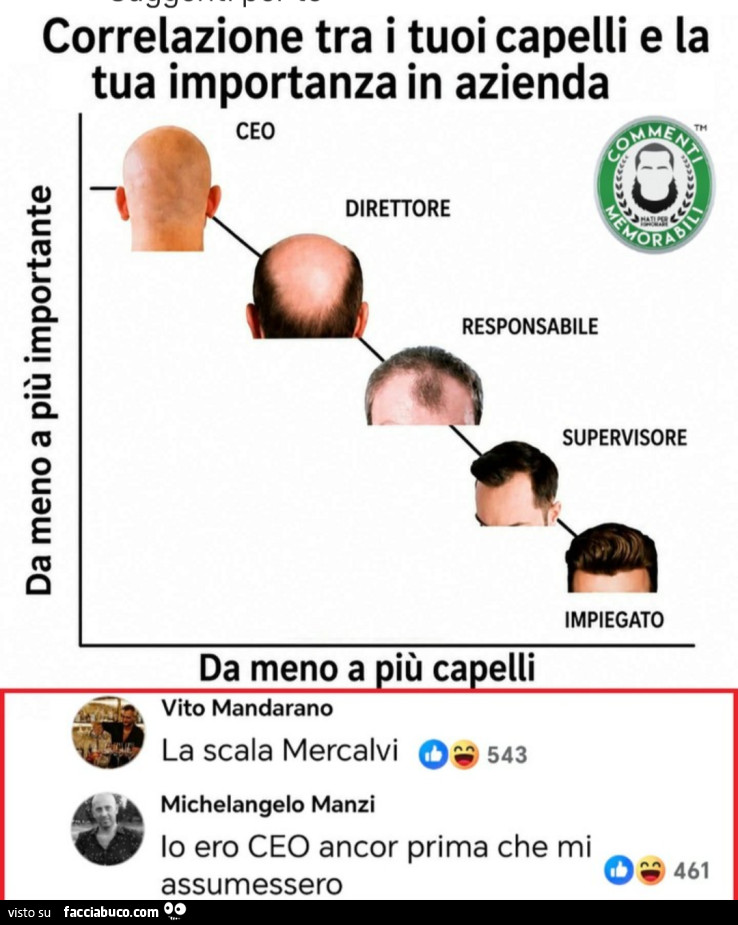 Correlazione tra i tuoi capelli e la tua importanza in azienda. La scala mercalvi. Io ero ceo ancor prima che mi assumessero