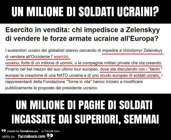 Un milione di soldati ucraini? Un milione di paghe di soldati incassate dai superiori, semmai