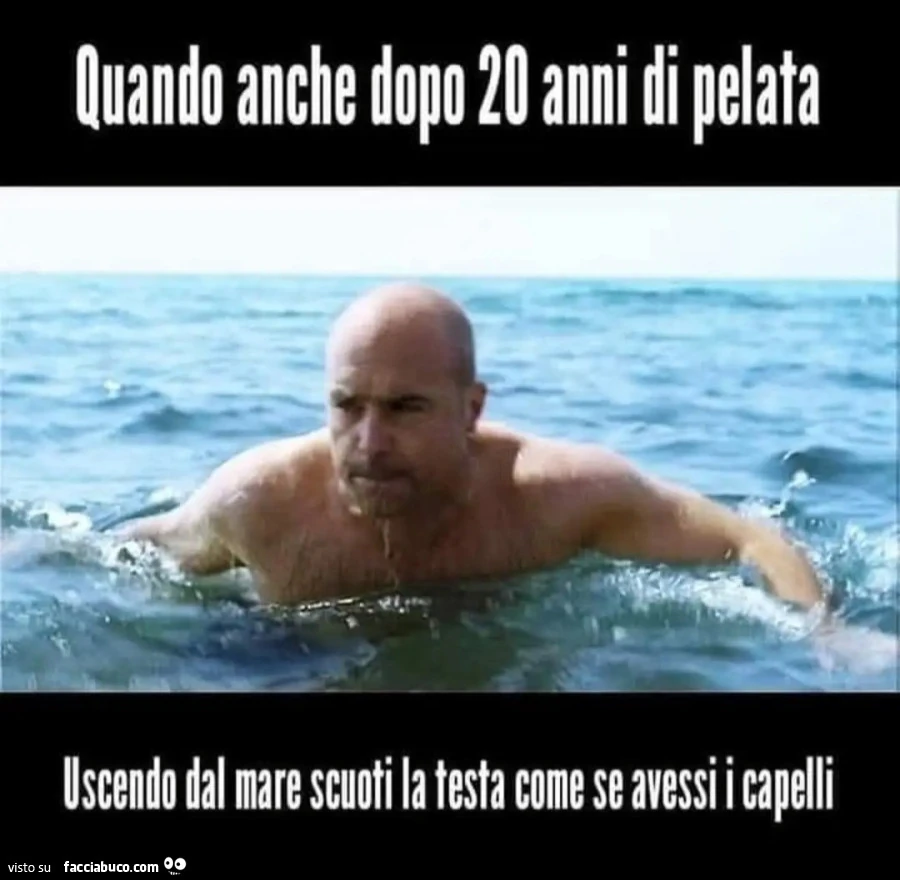 Quando anche dopo 20 anni di pelata Uscendo dal mare scuoti la testa come se avessi i capelli