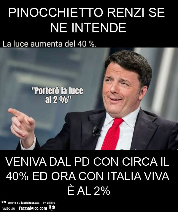 Pinocchietto renzi se ne intende veniva dal pd con circa il 40% ed ora con italia viva è al 2