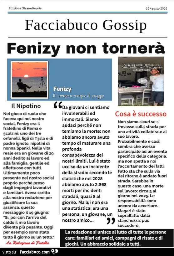 Fenizy non ritornerà
